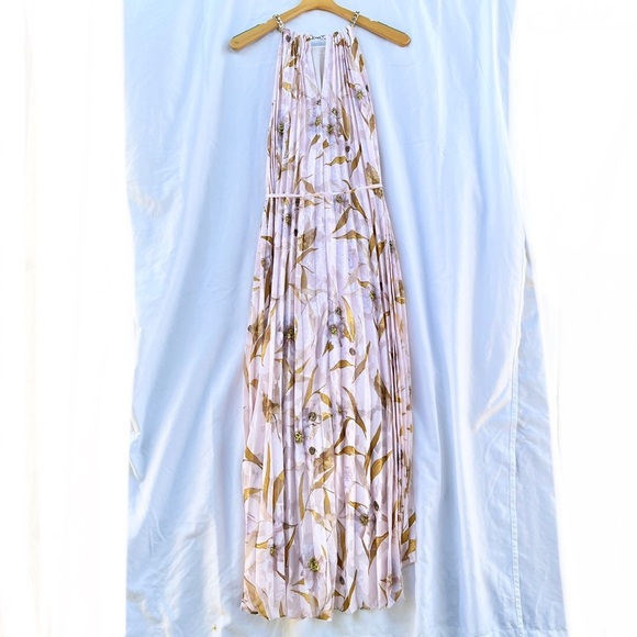 TED BAKER | DIXXIE PLEATED PRINTED SLEEVELESS FLORAL HIGH LOW MAXI DRESS SIZE 4 - Picture 13 of 13